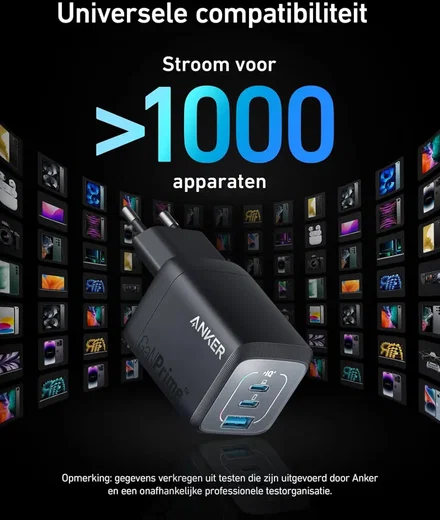 Anker 67W GaN Wall Charger 3-Poorts Inklapbare Snellader Zwart afbeelding 5