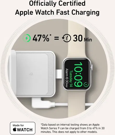 Anker MagGo Fold (15W) 3-in-1 Qi2 / MagSafe Draadloos Oplaadstation Wit afbeelding 6