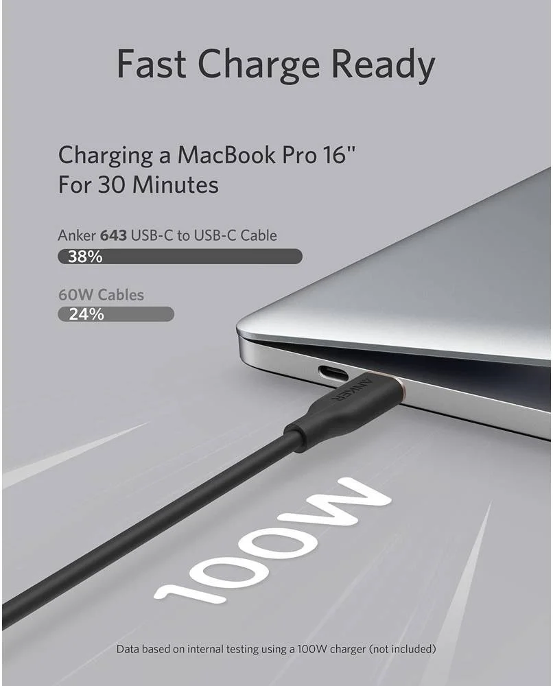 Anker 643 PowerLine III Flow (100W) USB-C Siliconen Kabel PD 0.9M Zwart afbeelding 2