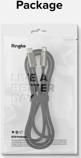 Ringke 3A Fast Charging Basic USB-C naar USB-C Kabel 60W 0.5M Zwart afbeelding 11