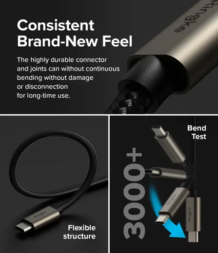 Ringke 3A Fast Charging Basic USB-C naar USB-C Kabel 60W 0.5M Zwart afbeelding 7