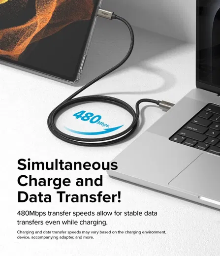 Ringke 3A Fast Charging Basic USB-A naar USB-C Kabel 12W 0.5M Zwart afbeelding 3