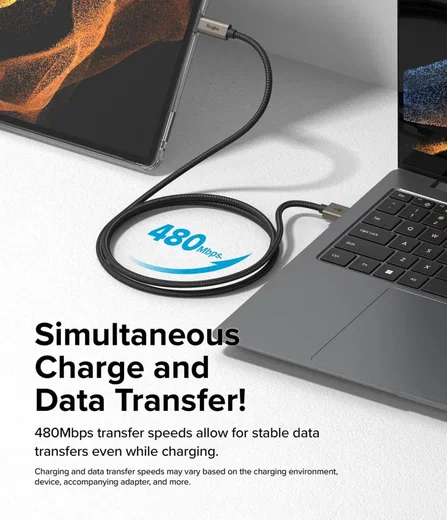 Ringke 3A Fast Charging Basic USB-A naar USB-C Kabel 60W 2M Zwart afbeelding 3