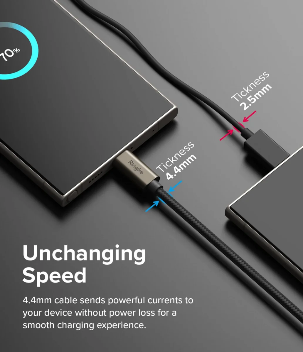 Ringke 3A Fast Charging Basic USB-A naar USB-C Kabel 60W 2M Zwart afbeelding 4