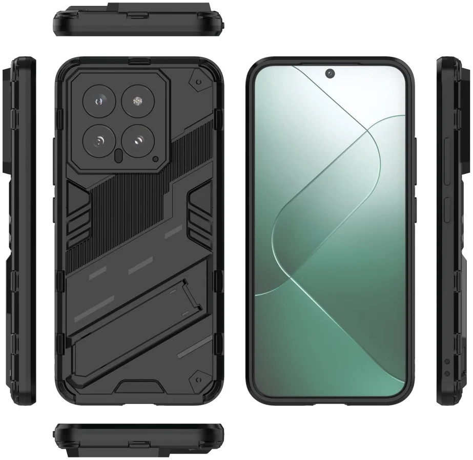 Xiaomi 14 Hoesje Shockproof Kickstand Back Cover Zwart afbeelding 4