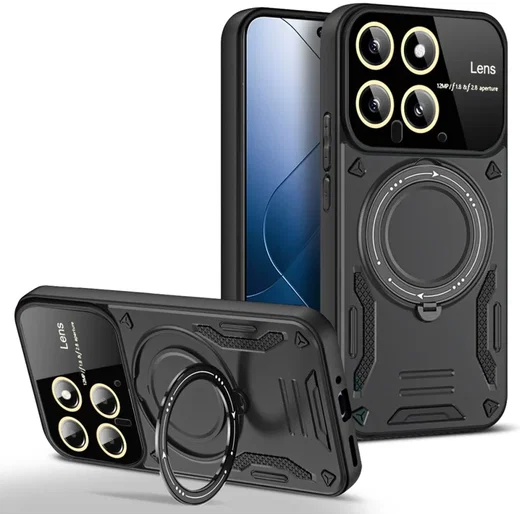 Xiaomi 14 Hoesje met Magnetische Kickstand Ring Zwart afbeelding 1