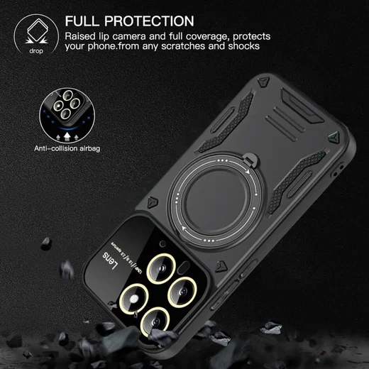 Xiaomi 14 Hoesje met Magnetische Kickstand Ring Zwart afbeelding 7