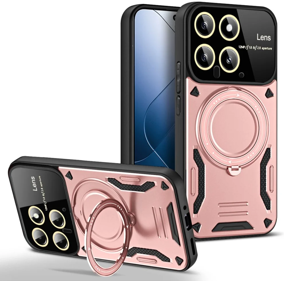 Xiaomi 14 Hoesje met Magnetische Kickstand Ring Roze Goud afbeelding 1