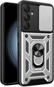 Samsung Galaxy A55 Hoesje met Camera Slider en Kickstand Ring Zilver