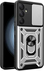 Samsung Galaxy A55 Hoesje met Camera Slider en Kickstand Ring Zilver afbeelding