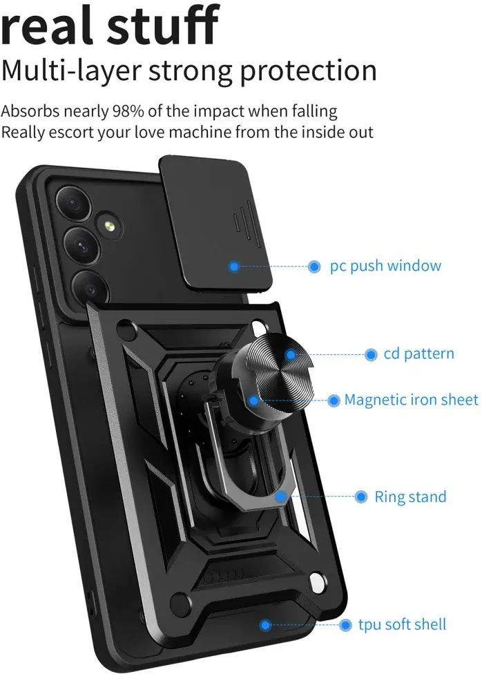 Samsung Galaxy A55 Hoesje met Camera Slider en Kickstand Ring Zilver afbeelding 6