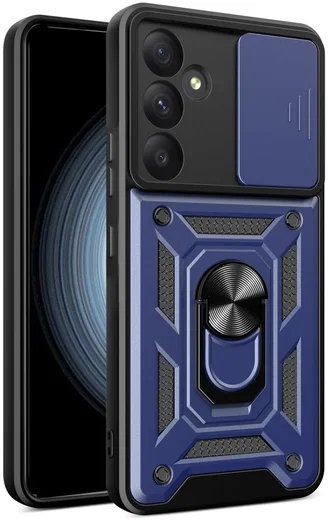Samsung Galaxy A55 Hoesje met Camera Slider en Kickstand Ring Blauw afbeelding 1