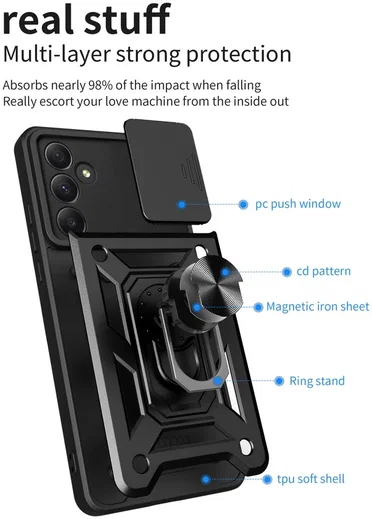 Samsung Galaxy A55 Hoesje met Camera Slider en Kickstand Ring Blauw afbeelding 6