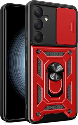 Samsung Galaxy A55 Hoesje met Camera Slider en Kickstand Ring Rood afbeelding 1