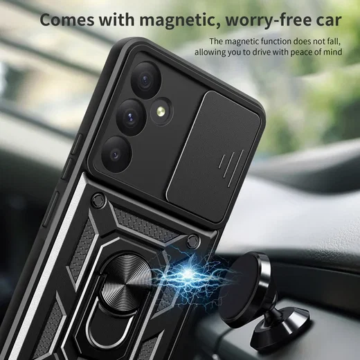 Samsung Galaxy A55 Hoesje met Camera Slider en Kickstand Ring Rood afbeelding 3