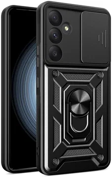 Samsung Galaxy A55 Hoesje met Camera Slider en Kickstand Ring Zwart