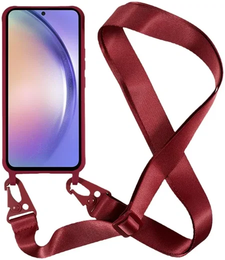 Samsung Galaxy A55 Hoesje TPU Back Cover + Telefoon Koord Rood afbeelding 2