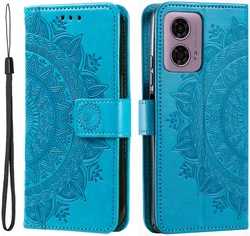 Motorola Moto G24 / Moto G04 Hoesje Mandala Book Case met Pasjeshouder Blauw afbeelding