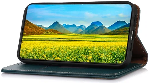 KHAZNEH Xiaomi 14 Ultra Hoesje RFID Book Case Leer Groen afbeelding 3