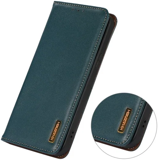 KHAZNEH Xiaomi 14 Ultra Hoesje RFID Book Case Leer Groen afbeelding 4