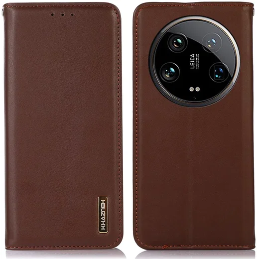 KHAZNEH Xiaomi 14 Ultra Hoesje RFID Book Case Leer Bruin afbeelding 1
