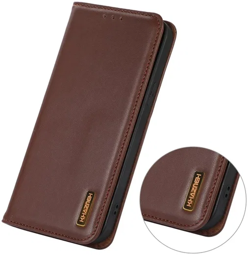 KHAZNEH Xiaomi 14 Ultra Hoesje RFID Book Case Leer Bruin afbeelding 4