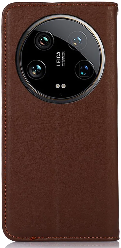 KHAZNEH Xiaomi 14 Ultra Hoesje RFID Book Case Leer Bruin afbeelding 7