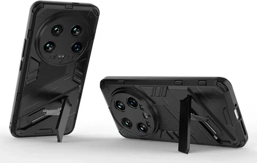 Xiaomi 14 Ultra Hoesje Shockproof Kickstand Back Cover Zwart afbeelding 2