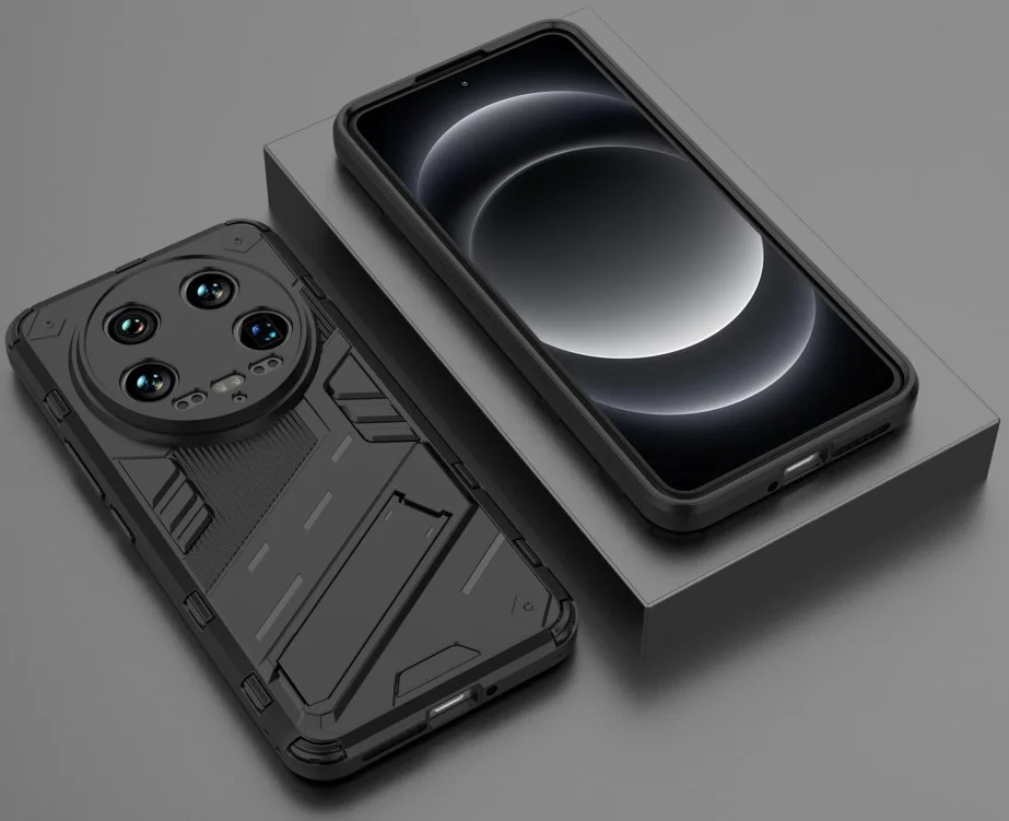 Xiaomi 14 Ultra Hoesje Shockproof Kickstand Back Cover Zwart afbeelding 6