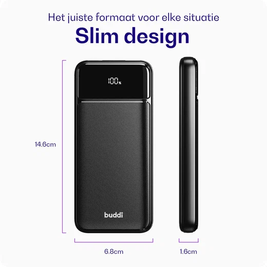 Buddi Boost 10.000 mAh Powerbank Reisformaat Met Display Zwart 22.5W afbeelding 9