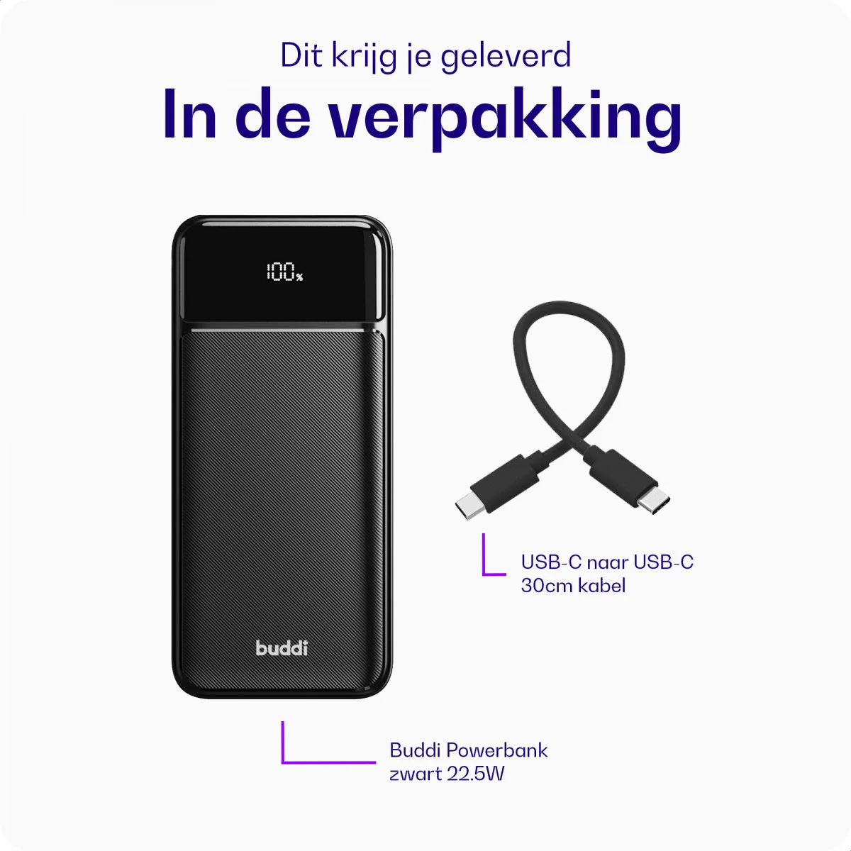 Buddi Boost 10.000 mAh Powerbank Reisformaat Met Display Zwart 22.5W afbeelding 11