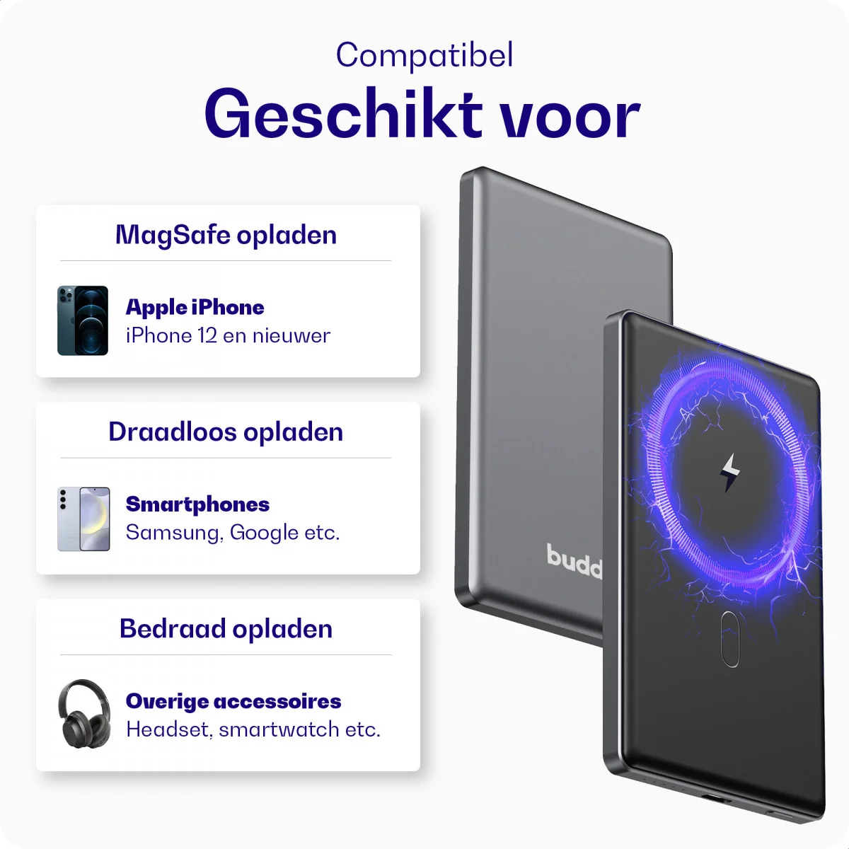 Buddi Connect 5.000 mAh MagSafe Powerbank Reisformaat Zwart 20W afbeelding 15
