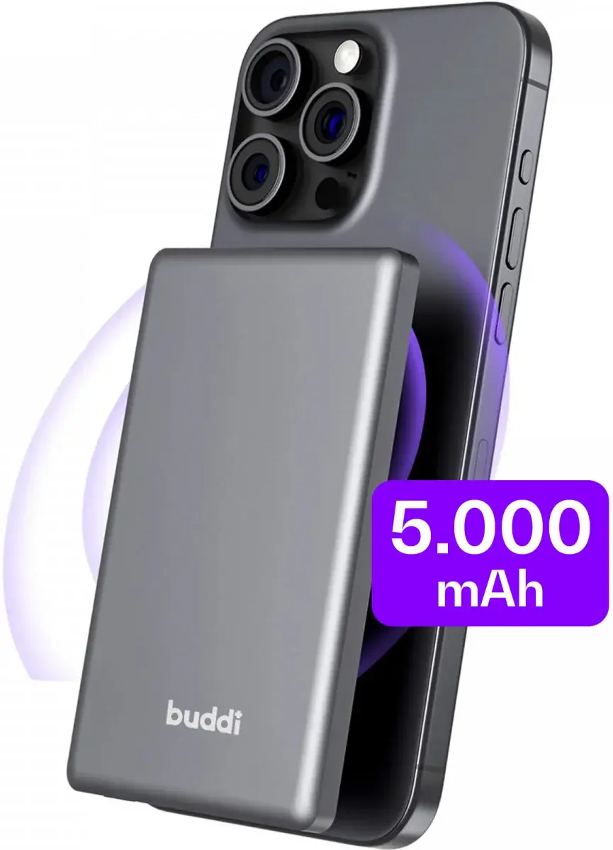 Buddi Connect 5.000 mAh MagSafe Powerbank Reisformaat Zwart 20W afbeelding 1