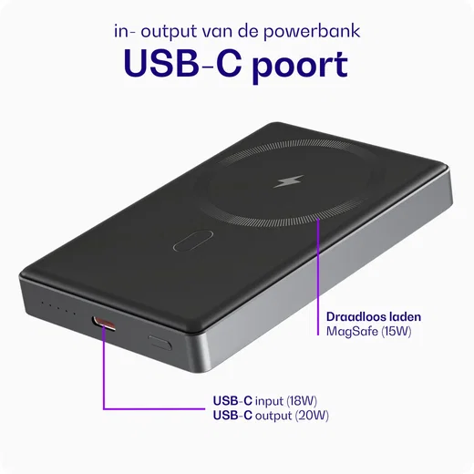 Buddi Connect 10.000mAh MagSafe Powerbank 20W USB-C Draadloos Zwart Snellader afbeelding 6