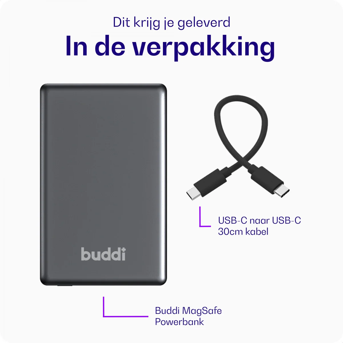 Buddi Connect 10.000mAh MagSafe Powerbank 20W USB-C Draadloos Zwart Snellader afbeelding 11