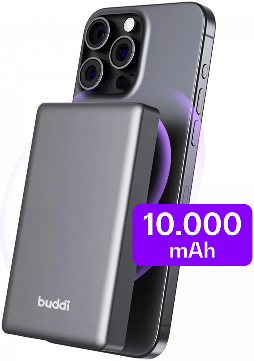 Buddi Connect 10.000mAh MagSafe Powerbank 20W USB-C Draadloos Zwart Snellader afbeelding 1