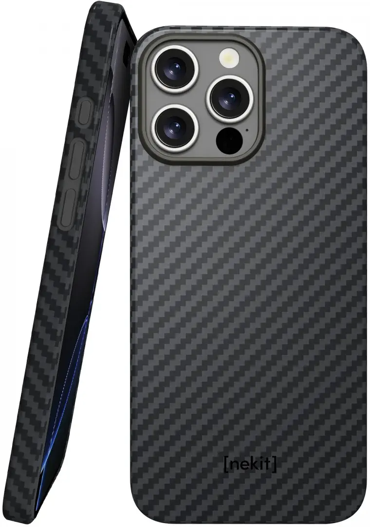 NEKIT Fiber Apple iPhone 16 Pro Max Hoesje MagSafe Kevlar Back Cover Dun Zwart afbeelding 1