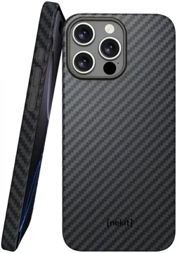 NEKIT Fiber Apple iPhone 16 Pro Hoesje MagSafe Kevlar Back Cover Dun Zwart
