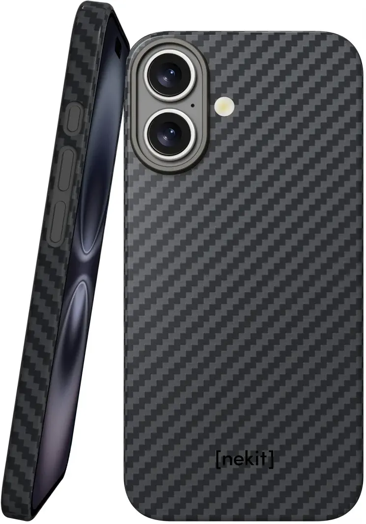 NEKIT Fiber Apple iPhone 16 Plus Hoesje MagSafe Kevlar Back Cover Dun Zwart afbeelding 1