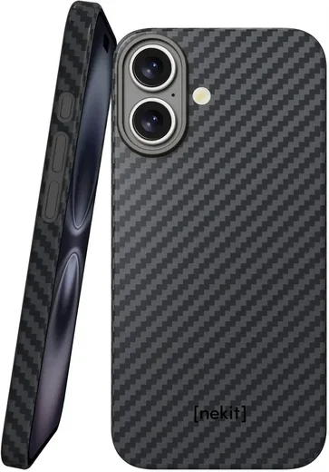 NEKIT Fiber Apple iPhone 16 Plus Hoesje MagSafe Kevlar Back Cover Dun Zwart afbeelding 1