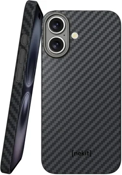 NEKIT Fiber Apple iPhone 16 Plus Hoesje MagSafe Kevlar Back Cover Dun Zwart