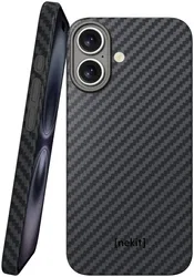NEKIT Fiber Apple iPhone 16 Plus Hoesje MagSafe Kevlar Back Cover Dun Zwart afbeelding
