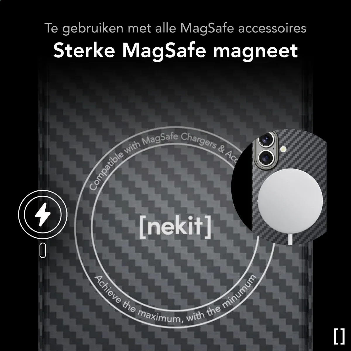 NEKIT Fiber Apple iPhone 16 Plus Hoesje MagSafe Kevlar Back Cover Dun Zwart afbeelding 7