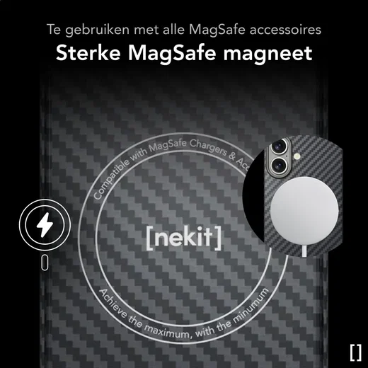 NEKIT Fiber Apple iPhone 16 Hoesje MagSafe Kevlar Back Cover Dun Zwart afbeelding 7