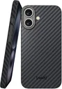 NEKIT Fiber Apple iPhone 16 Hoesje MagSafe Kevlar Back Cover Dun Zwart