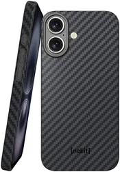 NEKIT Fiber Apple iPhone 16 Hoesje MagSafe Kevlar Back Cover Dun Zwart afbeelding