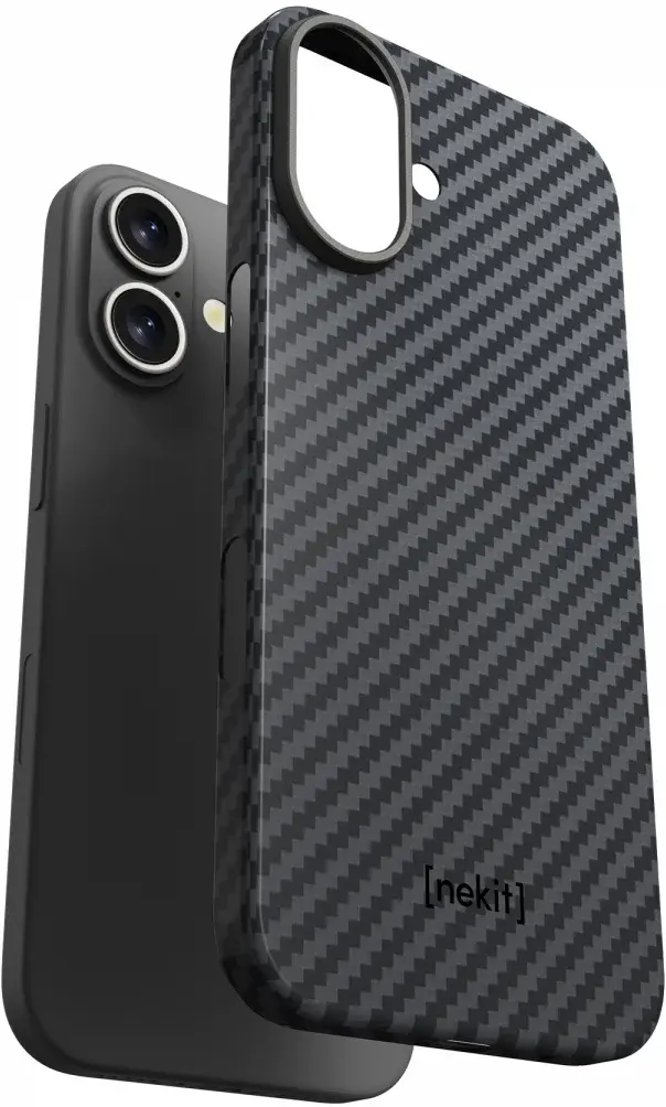 NEKIT Fiber Apple iPhone 16 Hoesje MagSafe Kevlar Back Cover Dun Zwart afbeelding 13