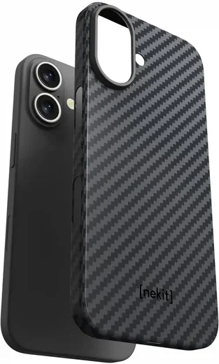 NEKIT Fiber Apple iPhone 16 Hoesje MagSafe Kevlar Back Cover Dun Zwart afbeelding 13
