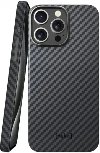 NEKIT Fiber Apple iPhone 15 Pro Hoesje MagSafe Kevlar Back Cover Dun Zwart afbeelding 1