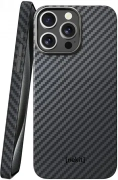 NEKIT Fiber Apple iPhone 15 Pro Hoesje MagSafe Kevlar Back Cover Dun Zwart